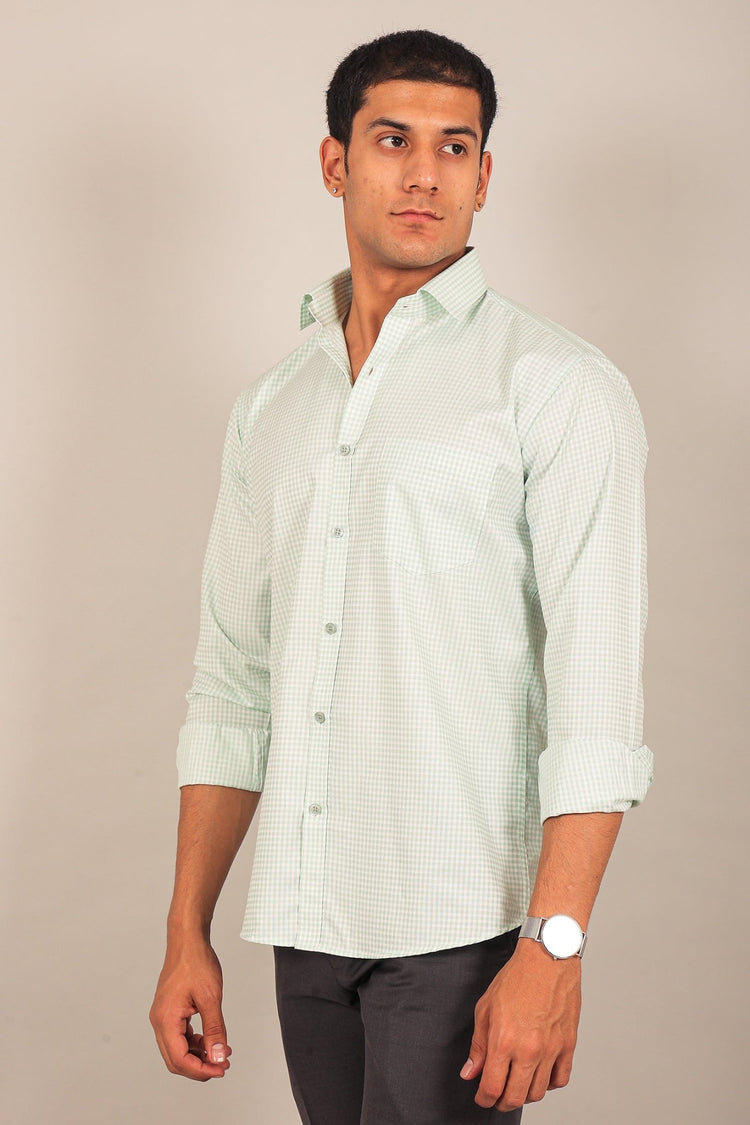 Bluebird Men's Light Green Checkered Shirt - Veshbhoshaa