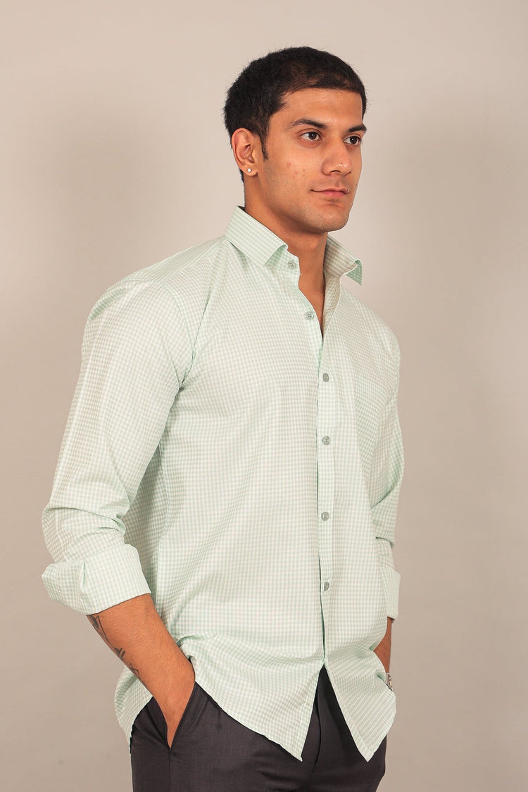 Bluebird Men's Light Green Checkered Shirt - Veshbhoshaa