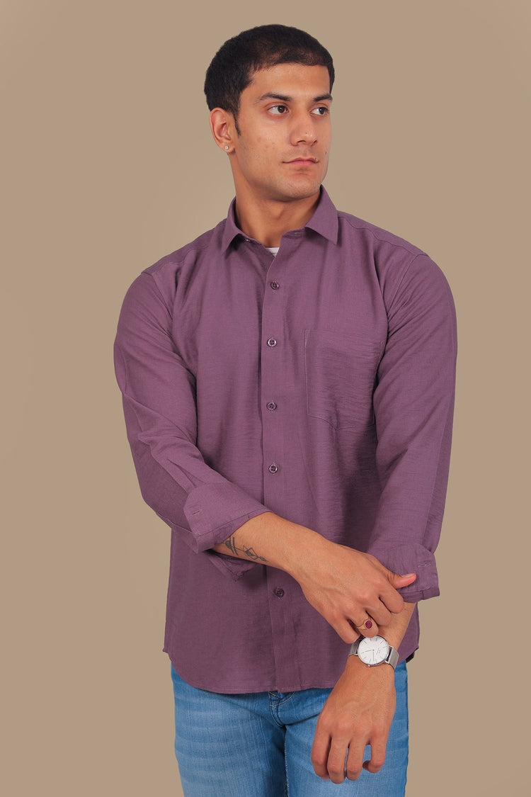 Bluebird Men's Mauve Knitted Plain Shirt - Veshbhoshaa