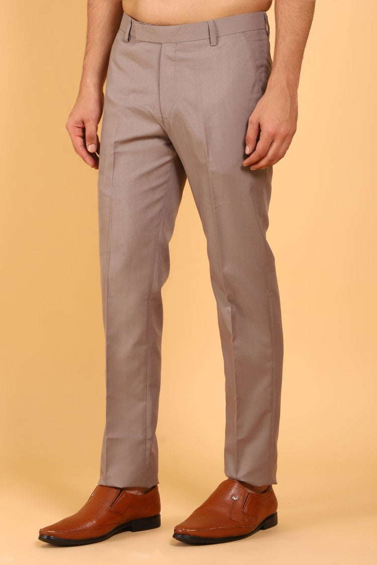 Bluebird Men's Mocha Textured Lycra Formal Trouser - Veshbhoshaa