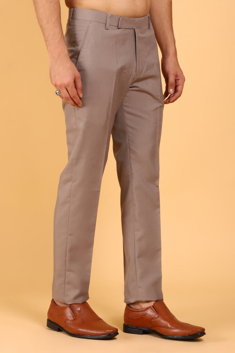 Bluebird Men's Mocha Textured Lycra Formal Trouser - Veshbhoshaa