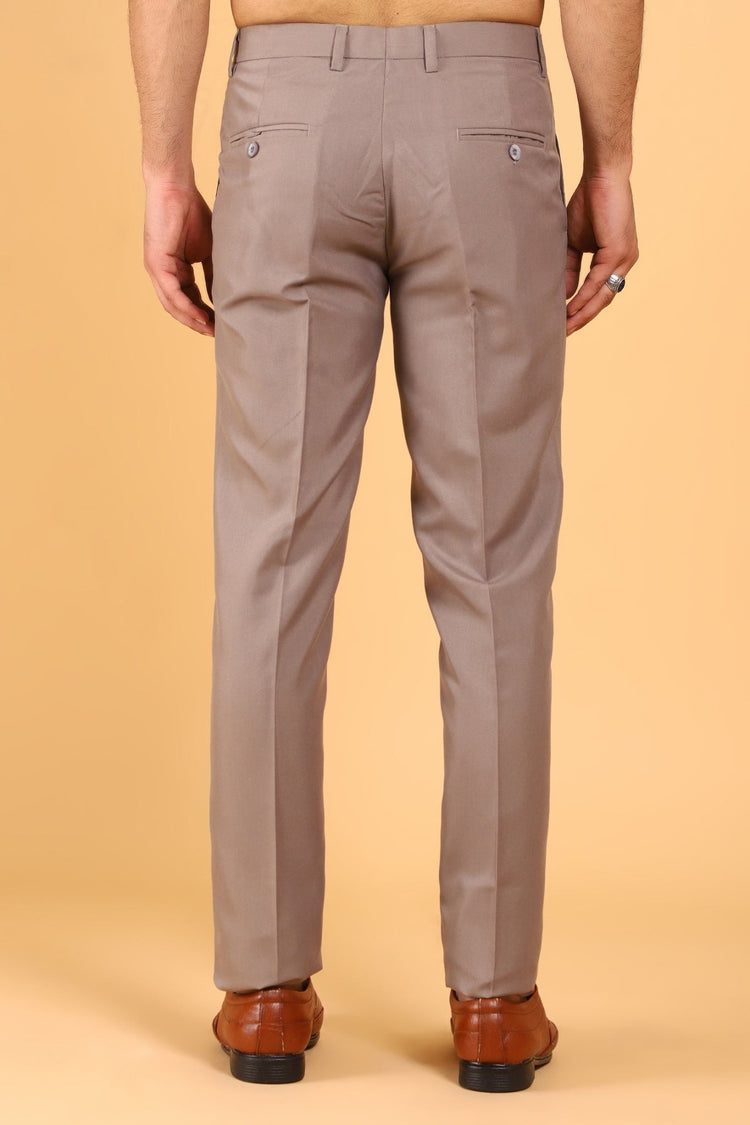 Bluebird Men's Mocha Textured Lycra Formal Trouser - Veshbhoshaa