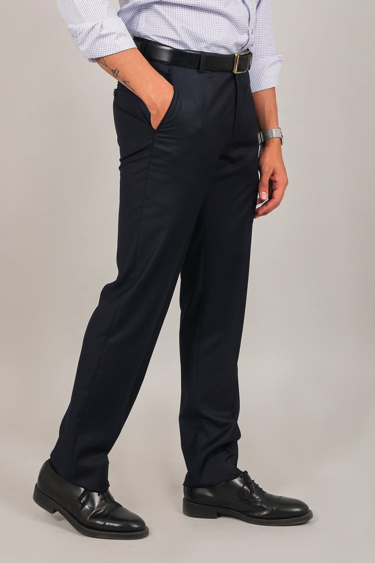 Bluebird Men's Navy Blue Formal Trouser - Veshbhoshaa