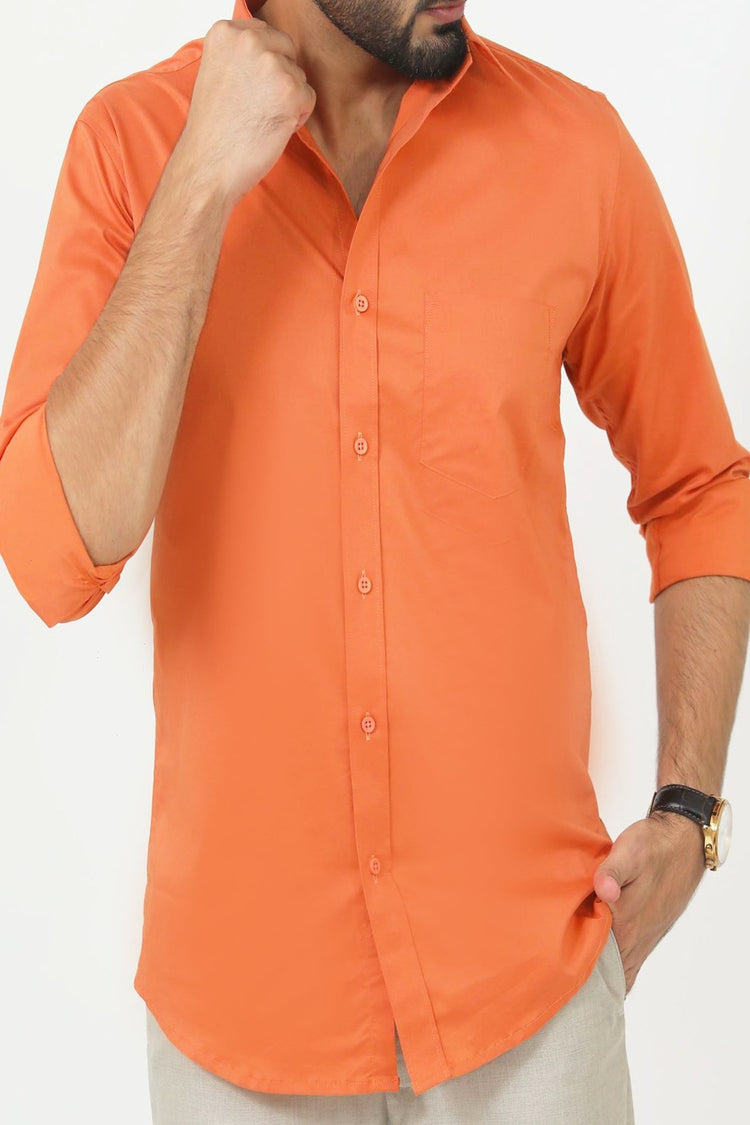 Bluebird Men's Orange Cotton Lycra Formal Shirt - Veshbhoshaa