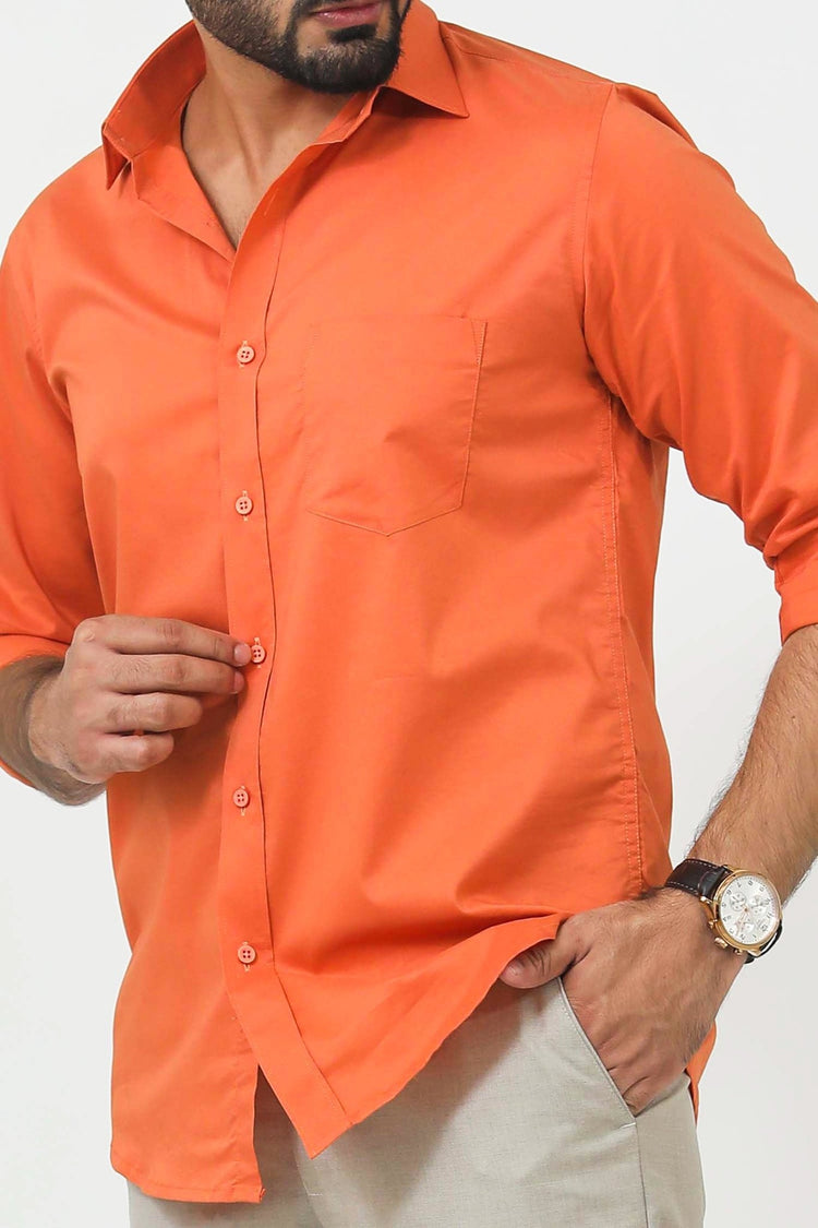 Bluebird Men's Orange Cotton Lycra Formal Shirt - Veshbhoshaa