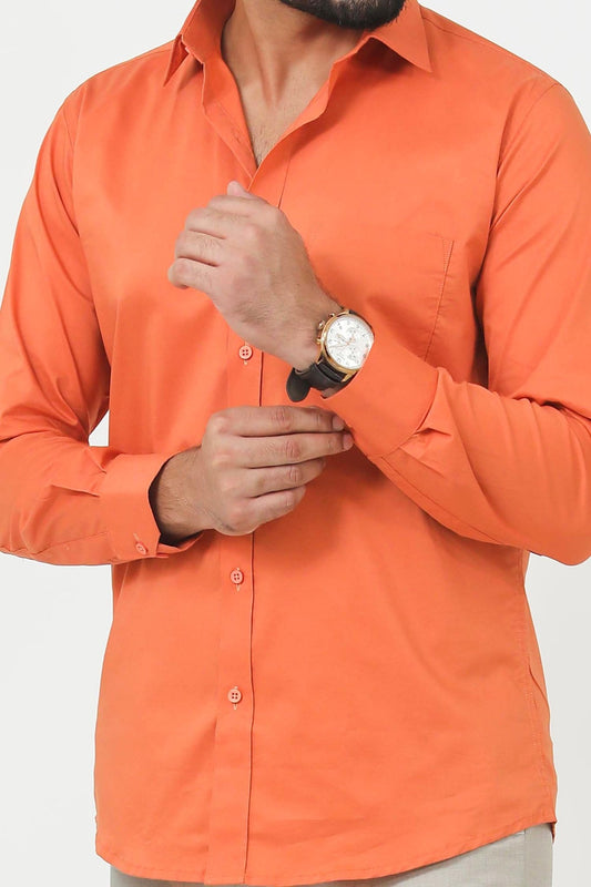 Bluebird Men's Orange Cotton Lycra Formal Shirt - Veshbhoshaa