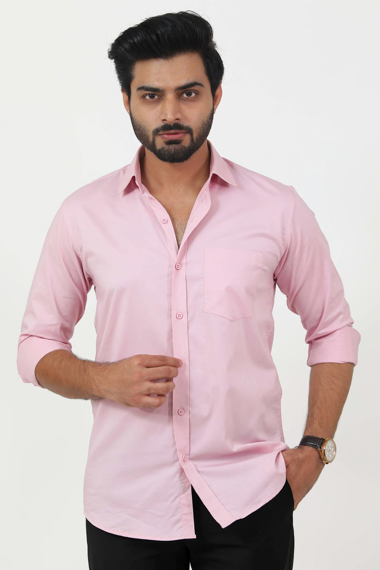Bluebird Men's Pink Cotton Lycra Formal Shirt - Veshbhoshaa