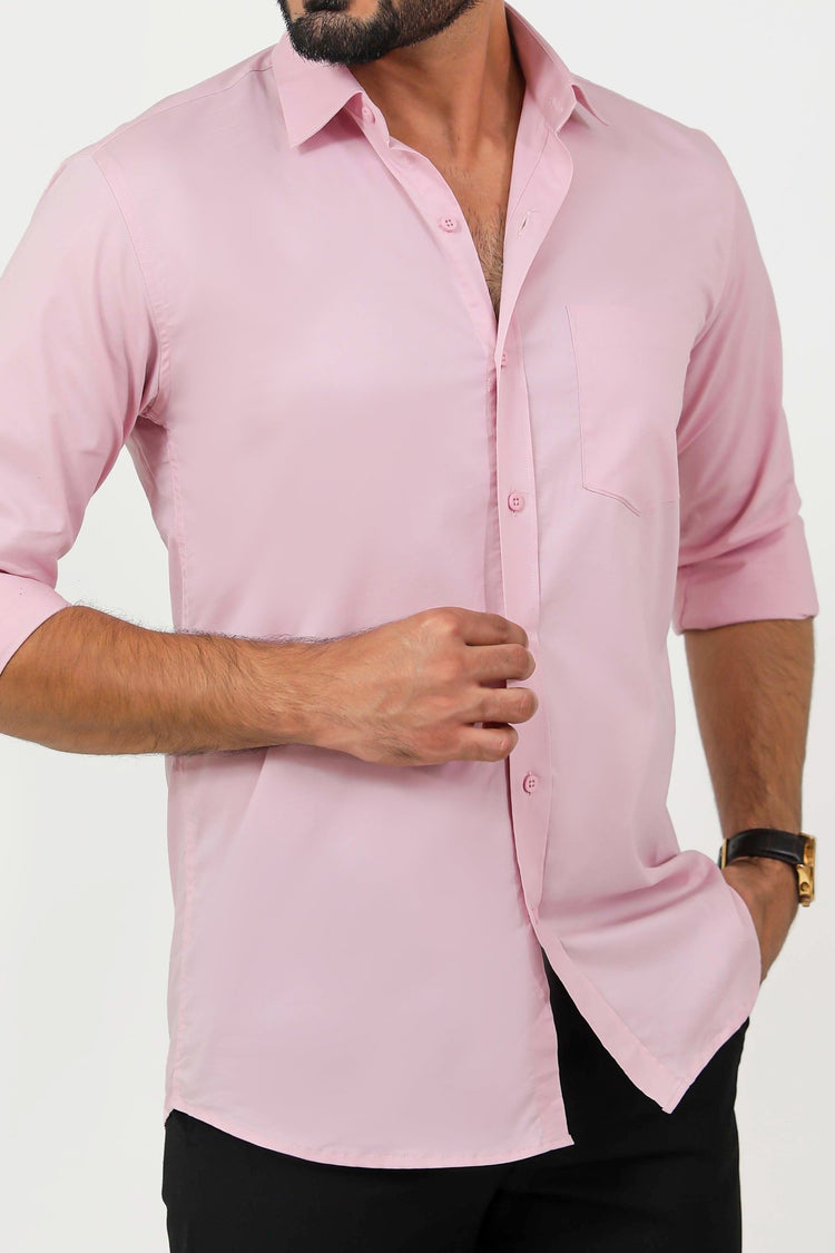 Bluebird Men's Pink Cotton Lycra Formal Shirt - Veshbhoshaa