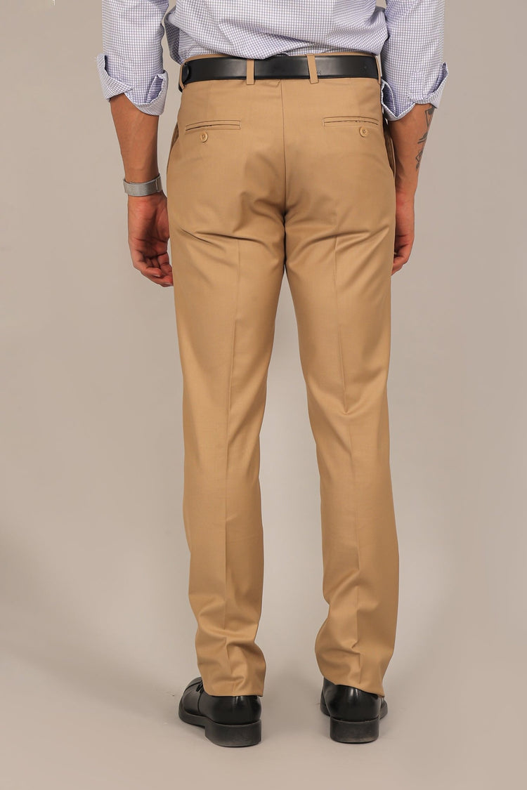 Bluebird Men's Sand Brown Formal Trouser - Veshbhoshaa