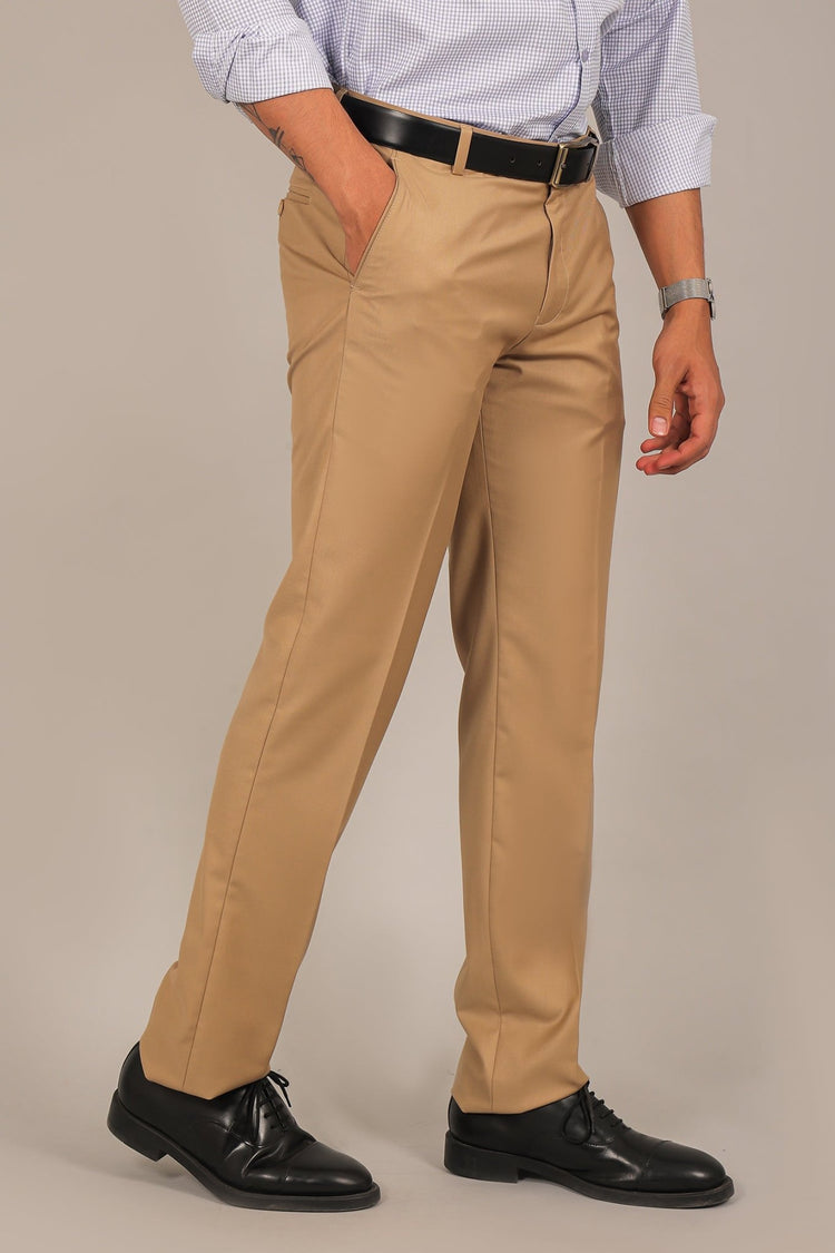 Bluebird Men's Sand Brown Formal Trouser - Veshbhoshaa