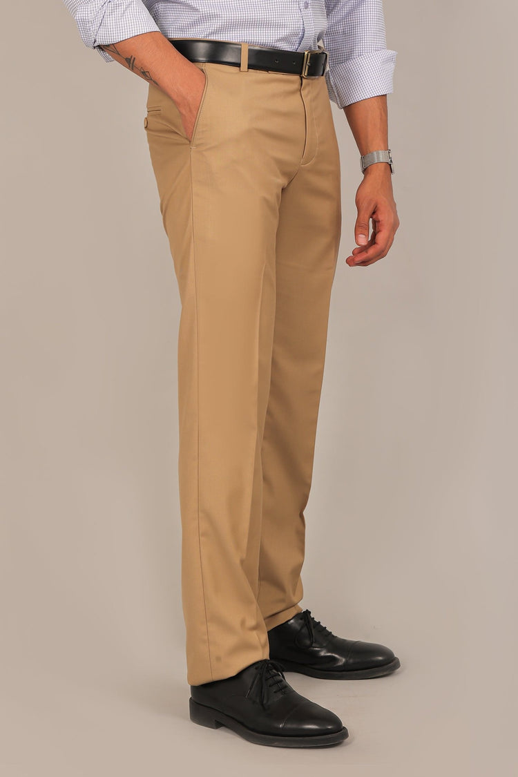 Bluebird Men's Sand Brown Formal Trouser - Veshbhoshaa