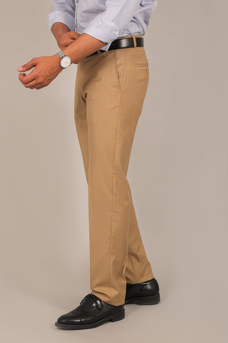 Bluebird Men's Sand Brown Formal Trouser - Veshbhoshaa