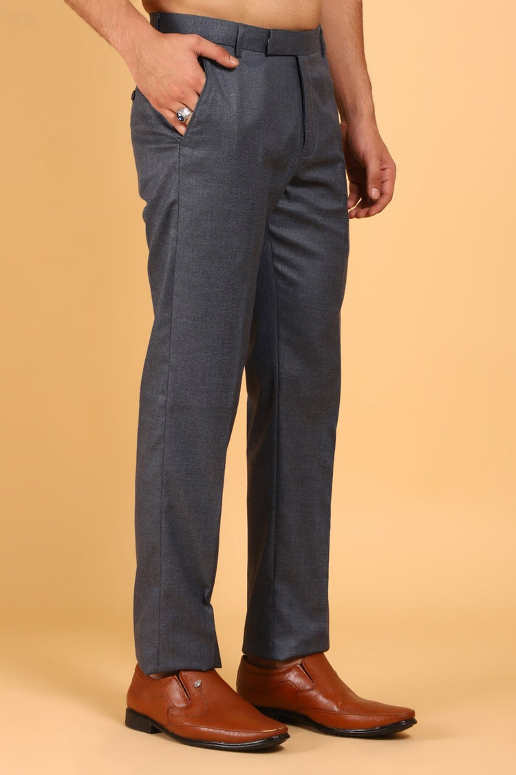 Bluebird Men's Steel Grey Lycra Formal Trouser - Veshbhoshaa
