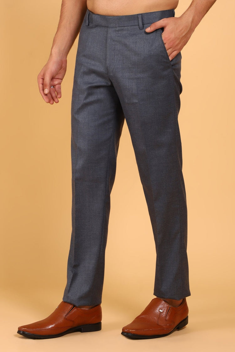 Bluebird Men's Steel Grey Lycra Formal Trouser - Veshbhoshaa