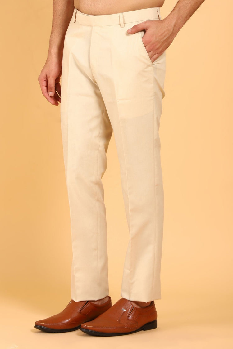 Bluebird Men's Wheat Texture Formal Trouser - Veshbhoshaa