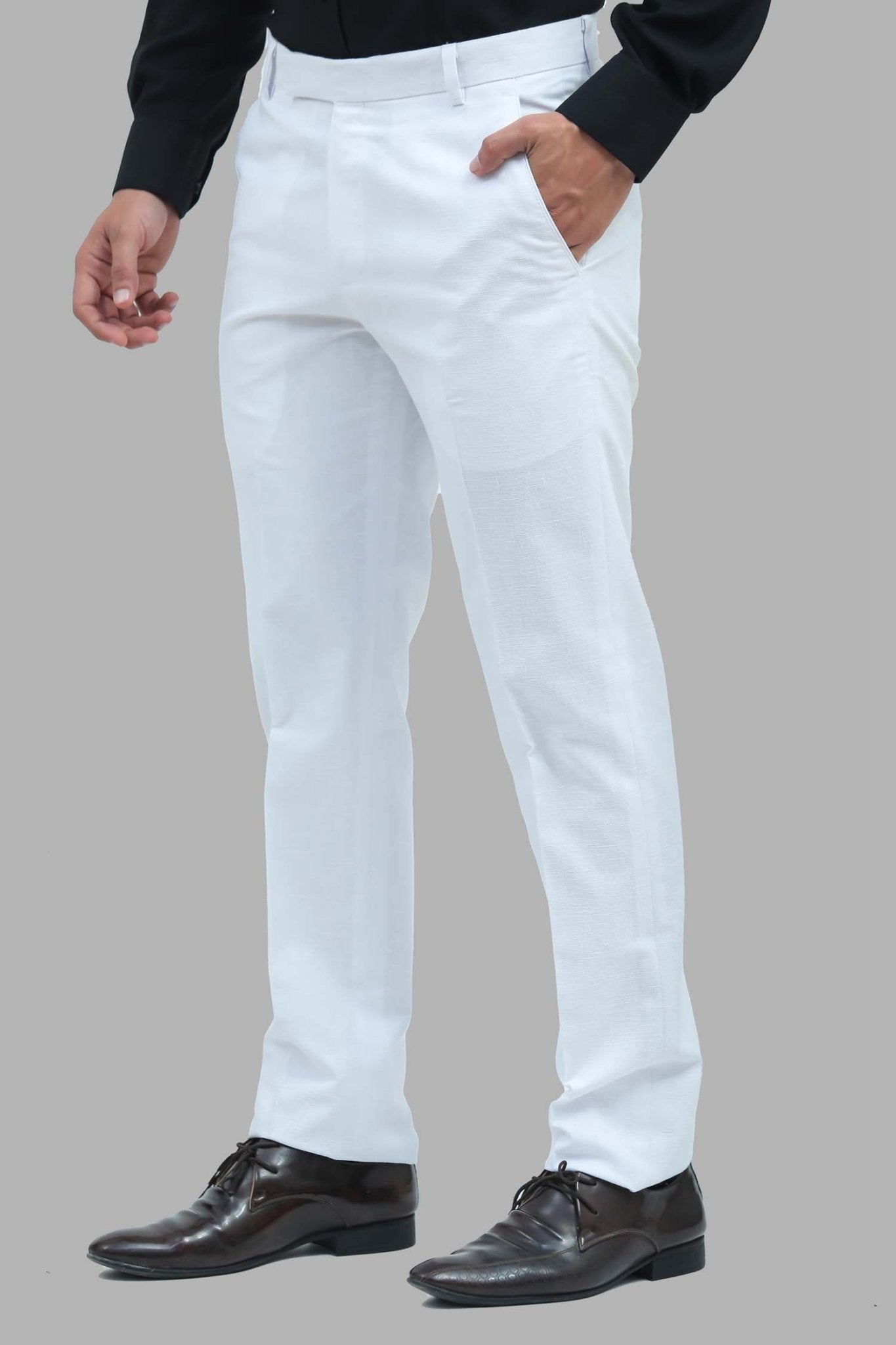 White Linen Blend Formal Trouser for Men by Bluebird
