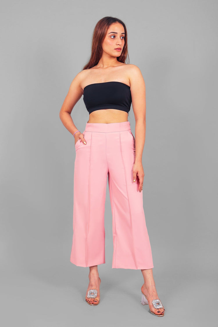 Bluebird Women Baby Pink Short Bell Bottom Trouser - Veshbhoshaa