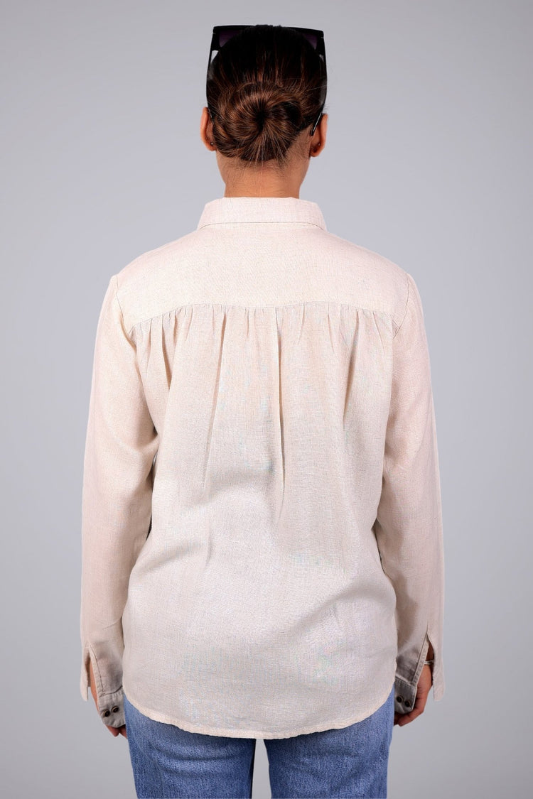 BLUEBIRD Women's Beige Linen Shirt - Veshbhoshaa