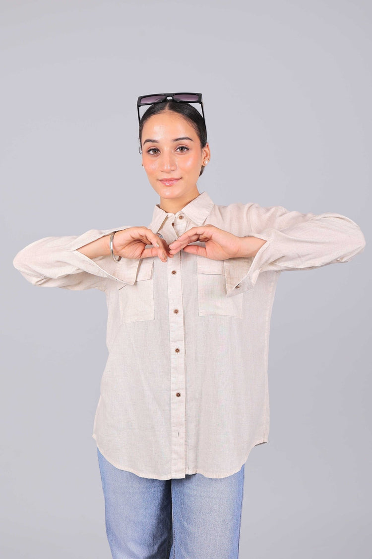 BLUEBIRD Women's Beige Linen Shirt - Veshbhoshaa