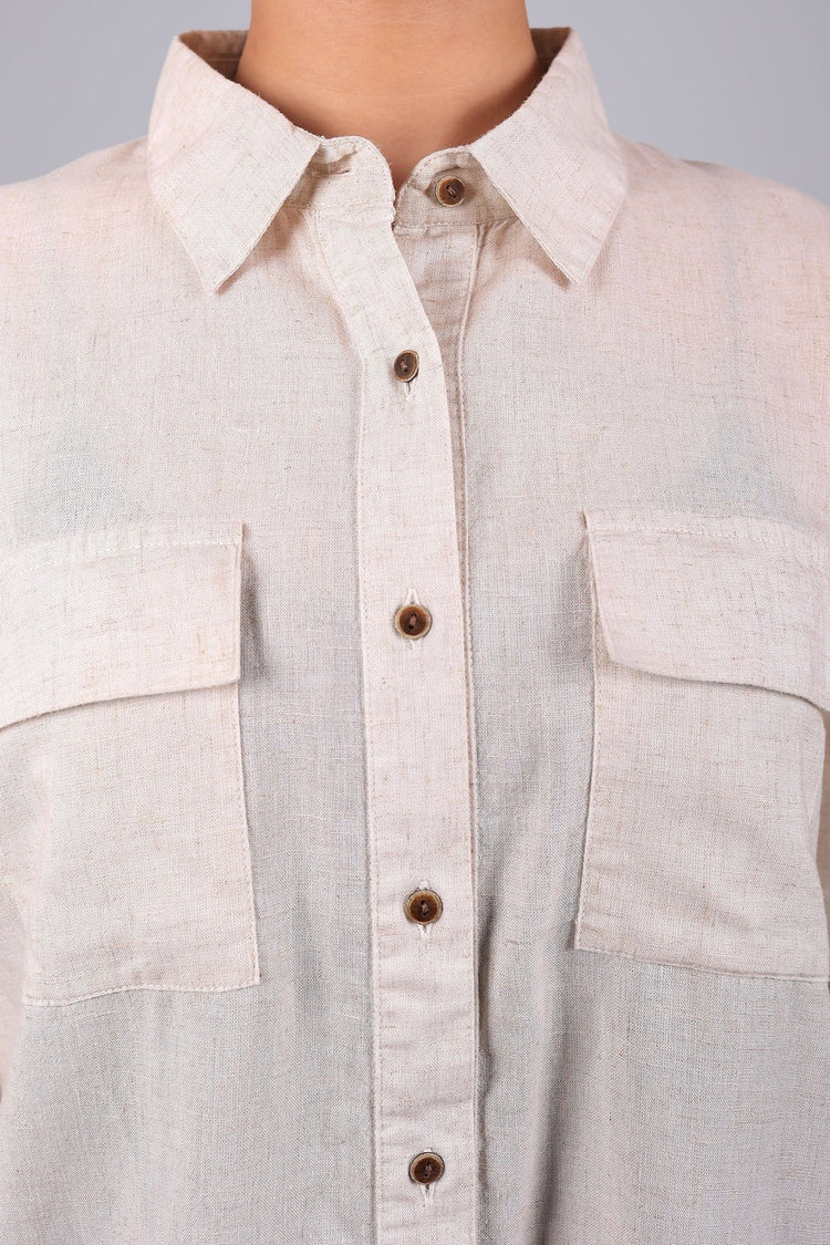 BLUEBIRD Women's Beige Linen Shirt - Veshbhoshaa