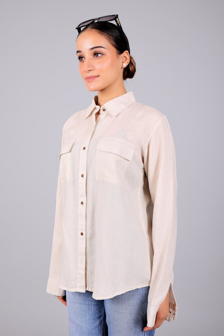 BLUEBIRD Women's Beige Linen Shirt - Veshbhoshaa