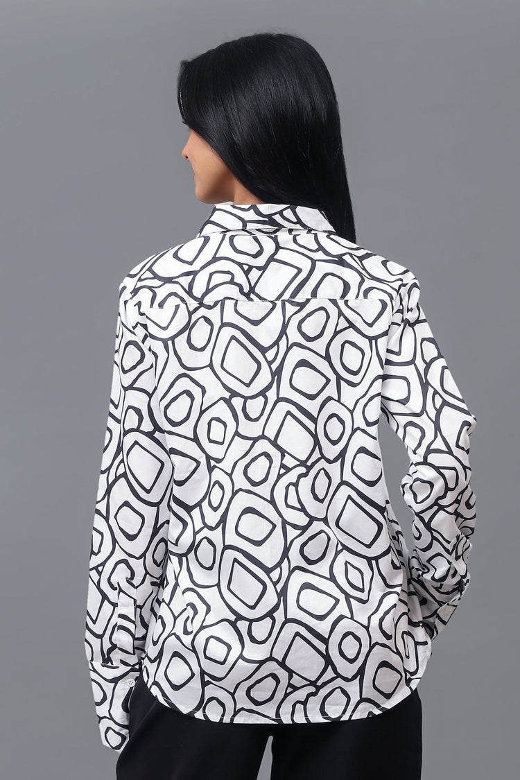 Bluebird Women's Black And White Printed Satin Shirt - Veshbhoshaa