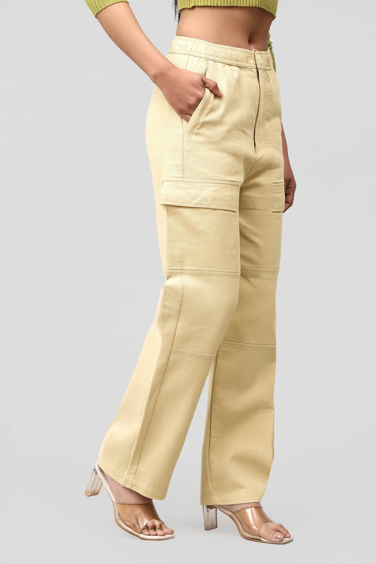 Bluebird Women's Cotton Cargo Pant – Urban Luxe in Beige - Veshbhoshaa