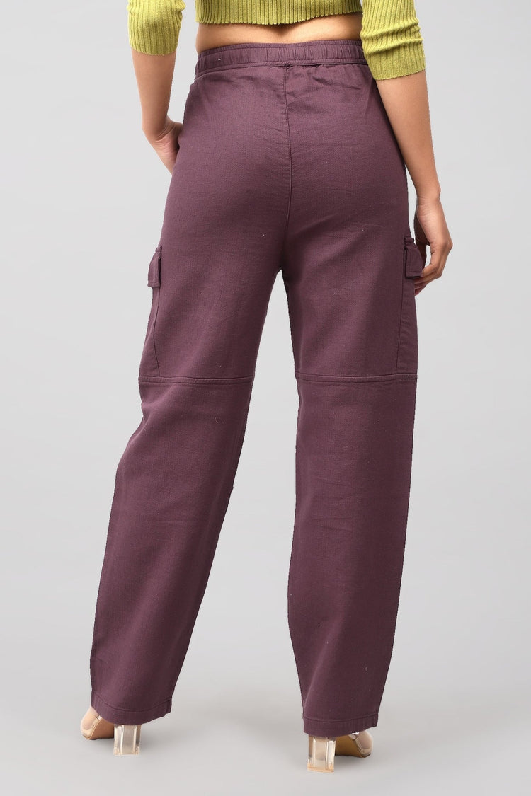 Bluebird Women's Cotton Cargo Pants – Chic Utility in Maroon - Veshbhoshaa