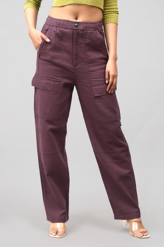 Bluebird Women's Cotton Cargo Pants – Chic Utility in Maroon - Veshbhoshaa