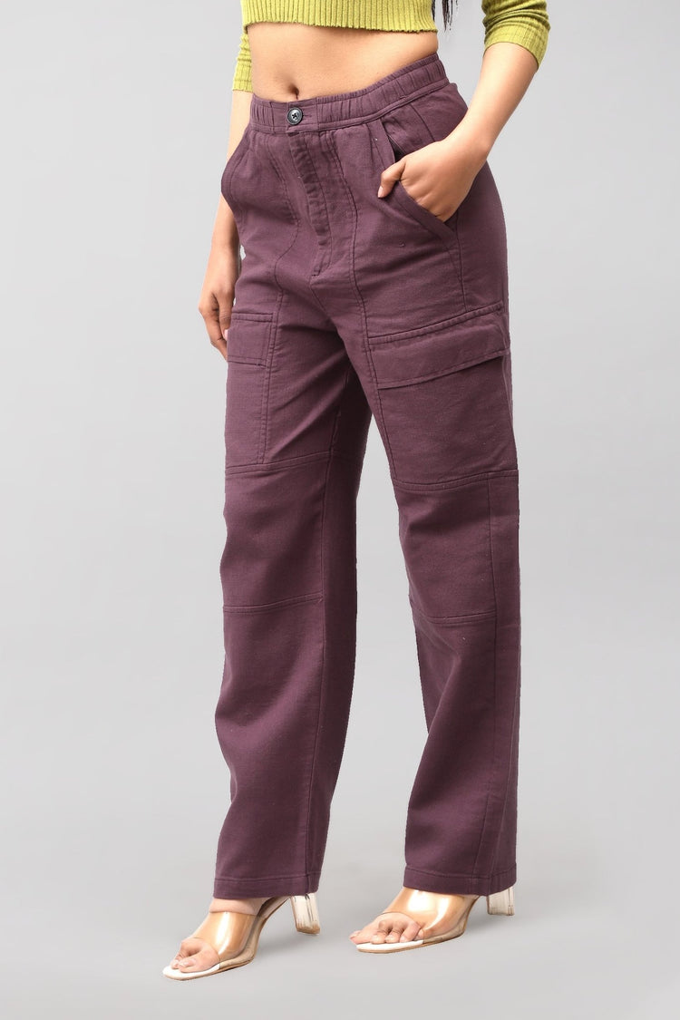Bluebird Women's Cotton Cargo Pants – Chic Utility in Maroon - Veshbhoshaa
