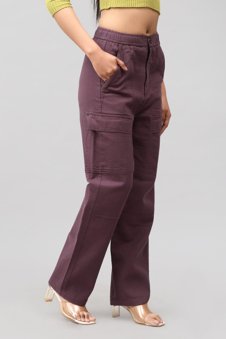Bluebird Women's Cotton Cargo Pants – Chic Utility in Maroon - Veshbhoshaa