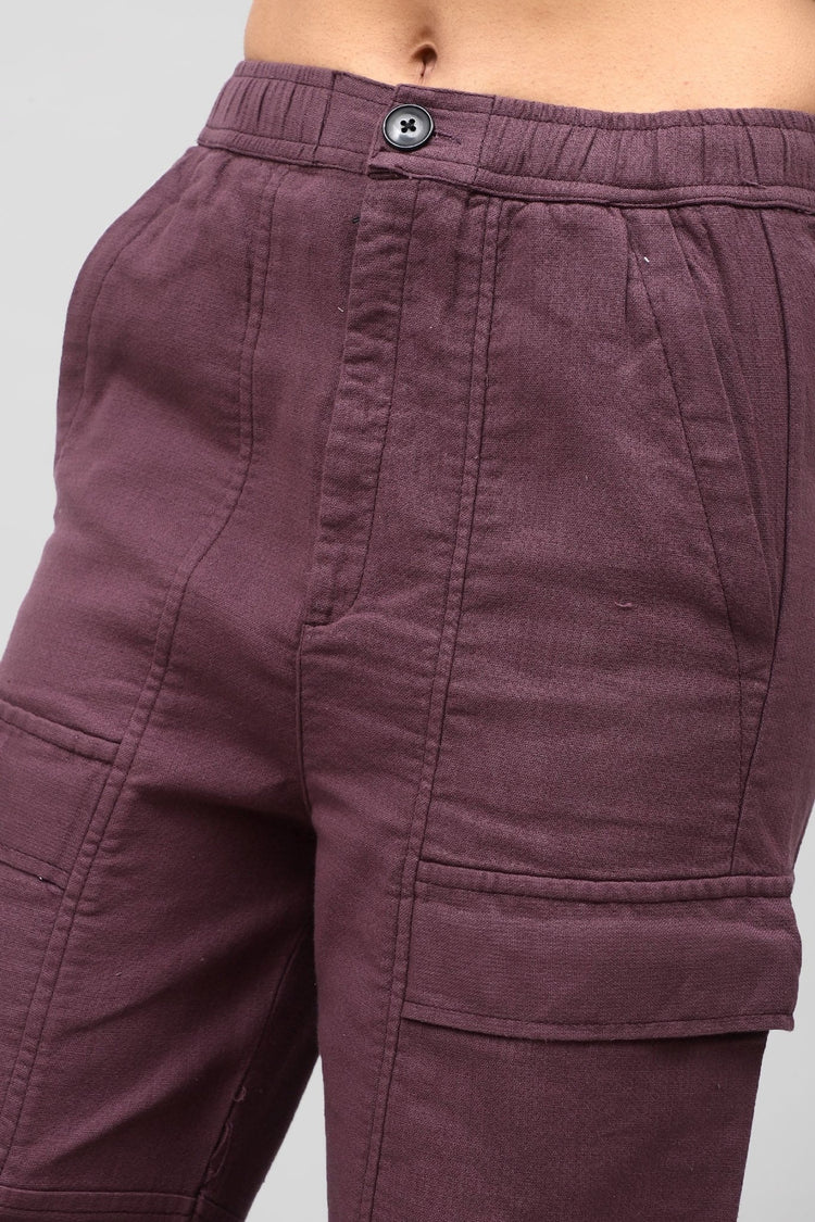 Bluebird Women's Cotton Cargo Pants – Chic Utility in Maroon - Veshbhoshaa