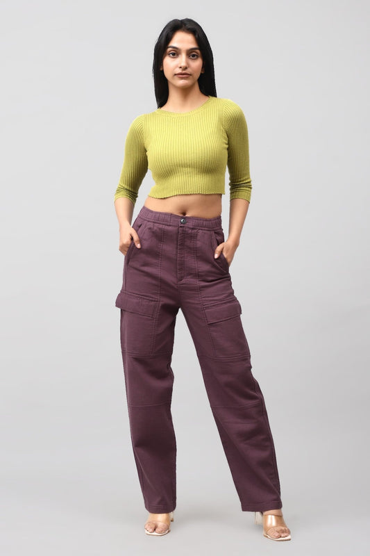 Bluebird Women's Cotton Cargo Pants – Chic Utility in Maroon - Veshbhoshaa