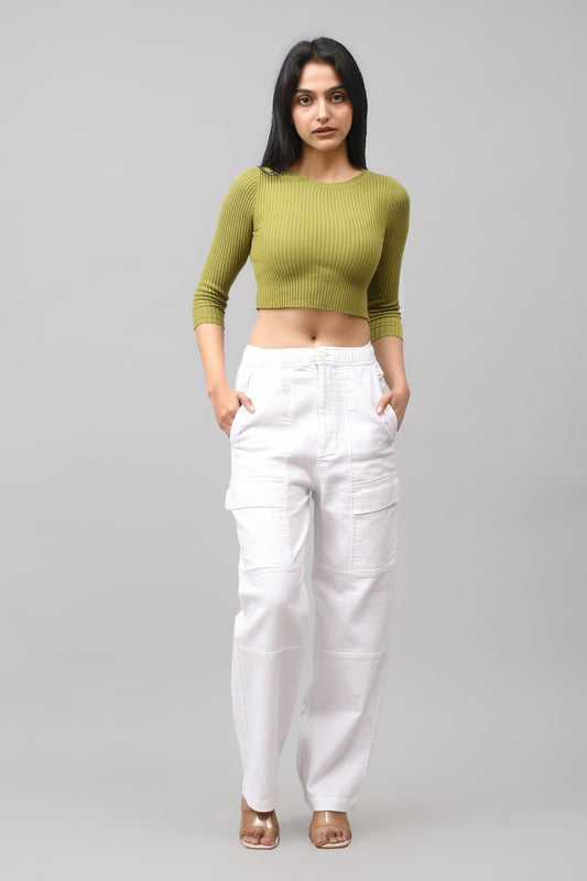 Bluebird Women's Cotton Cargo Pants – Classic White, Timeless Style - Veshbhoshaa