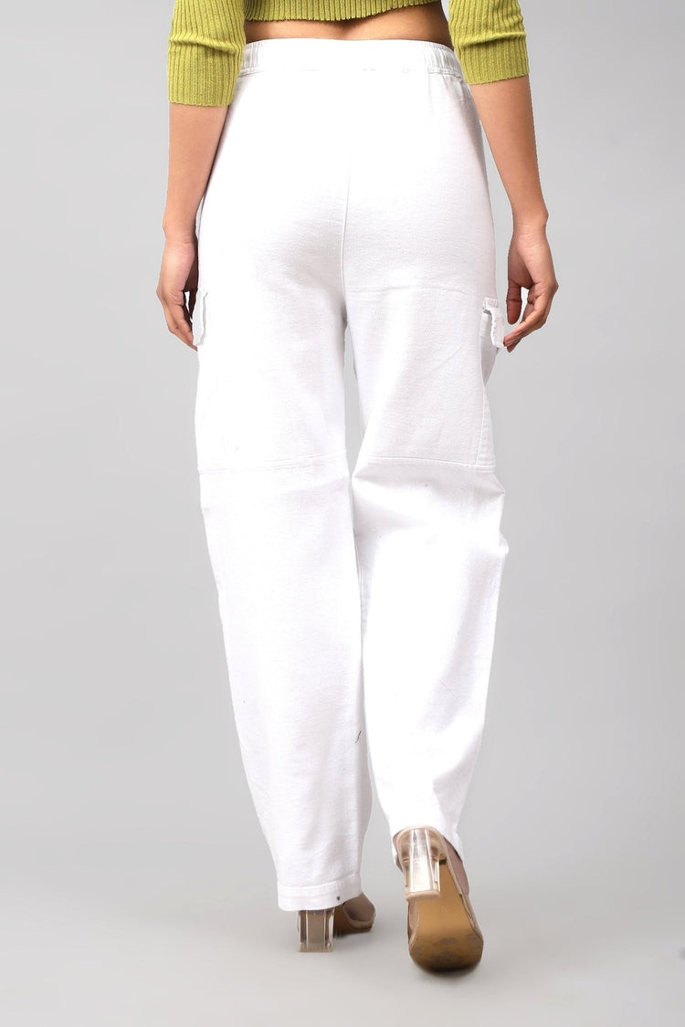Bluebird Women's Cotton Cargo Pants – Classic White, Timeless Style - Veshbhoshaa