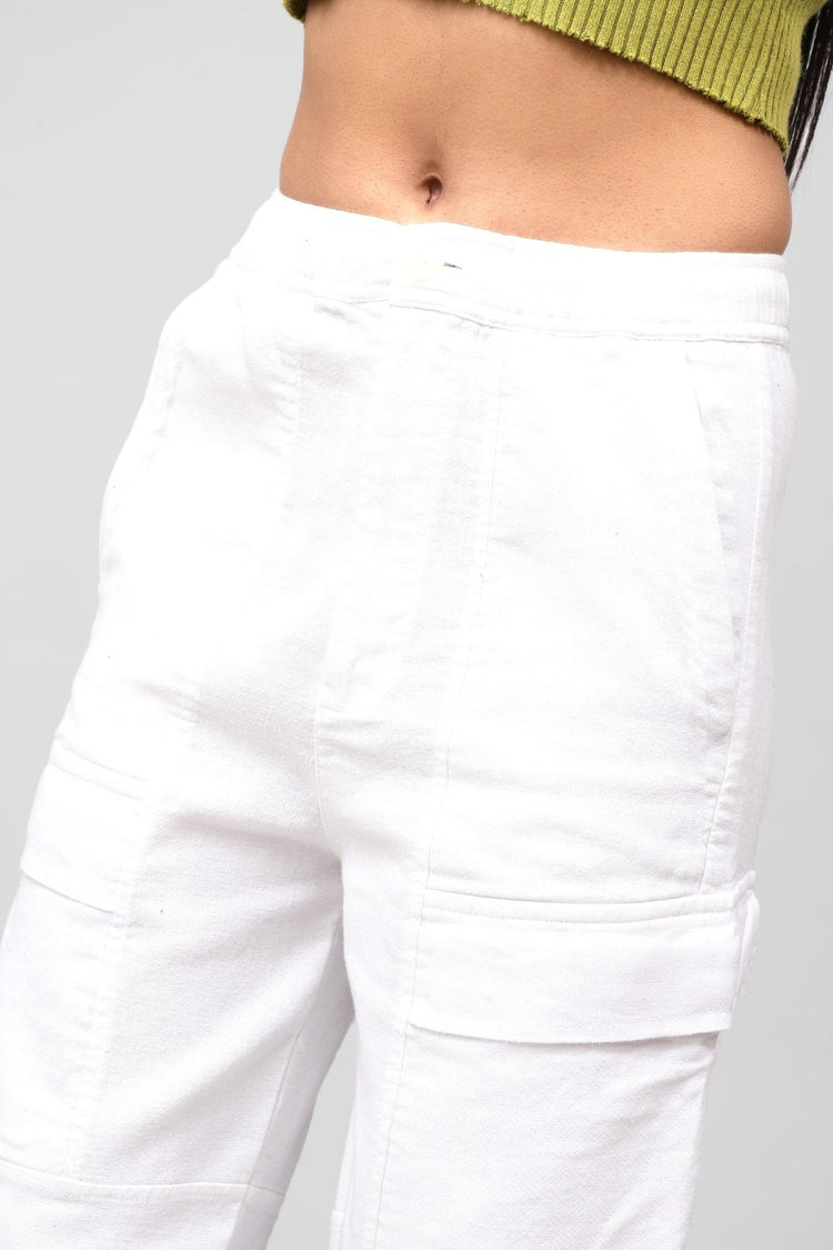 Bluebird Women's Cotton Cargo Pants – Classic White, Timeless Style - Veshbhoshaa