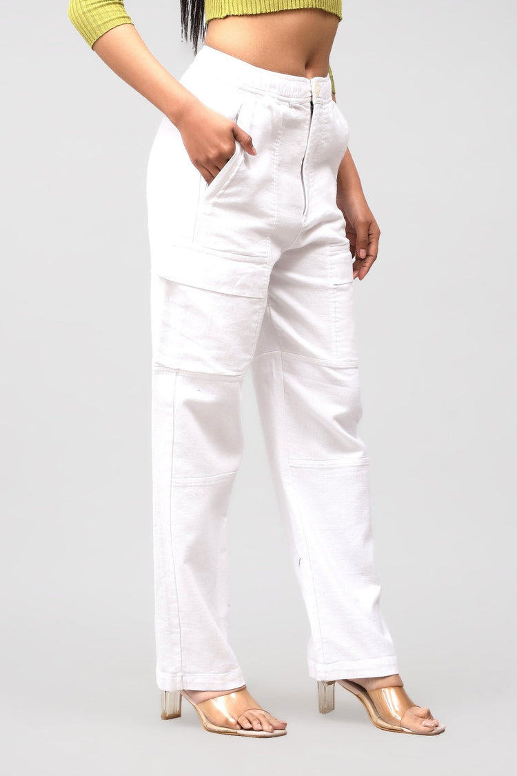 Bluebird Women's Cotton Cargo Pants – Classic White, Timeless Style - Veshbhoshaa