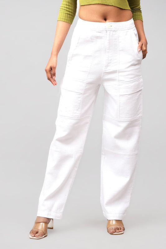 Bluebird Women's Cotton Cargo Pants – Classic White, Timeless Style - Veshbhoshaa