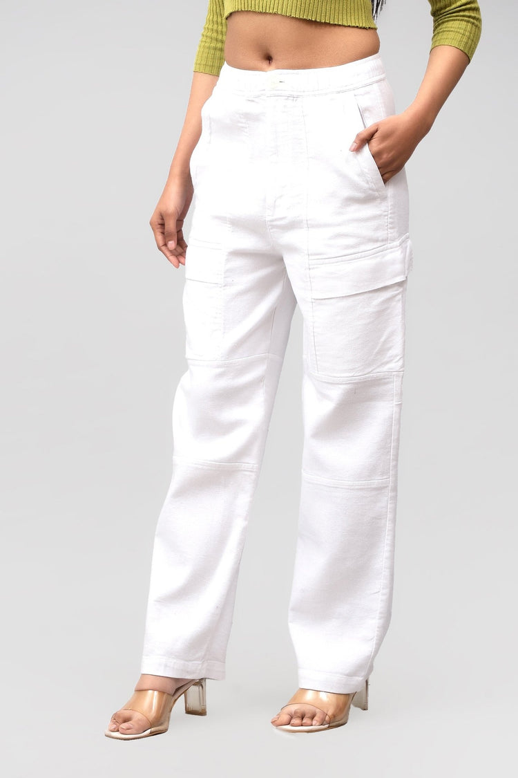 Bluebird Women's Cotton Cargo Pants – Classic White, Timeless Style - Veshbhoshaa