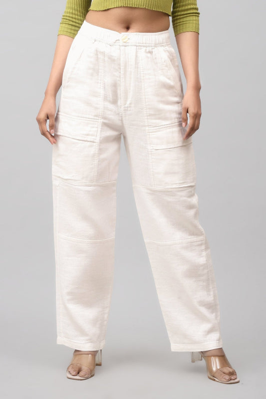 Bluebird Women's Cotton Cargo Pants – Crisp & Casual in Off White - Veshbhoshaa