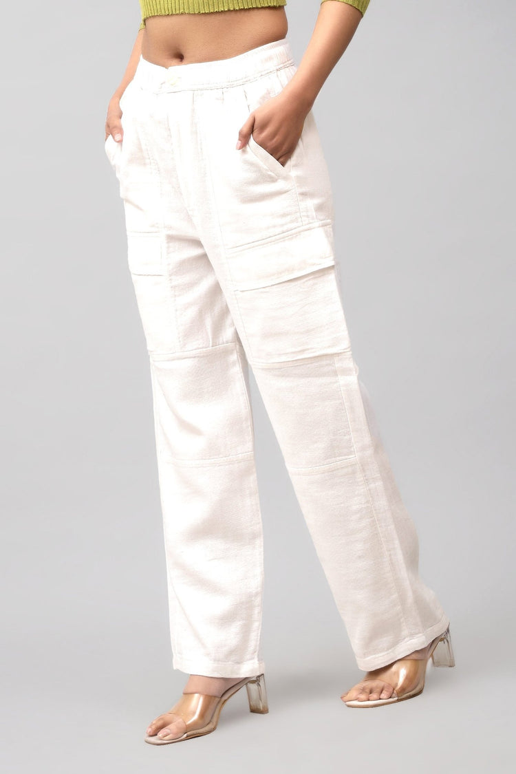 Bluebird Women's Cotton Cargo Pants – Crisp & Casual in Off White - Veshbhoshaa