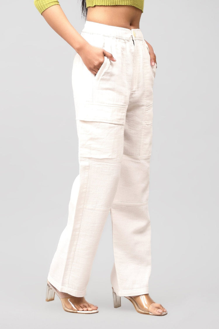 Bluebird Women's Cotton Cargo Pants – Crisp & Casual in Off White - Veshbhoshaa