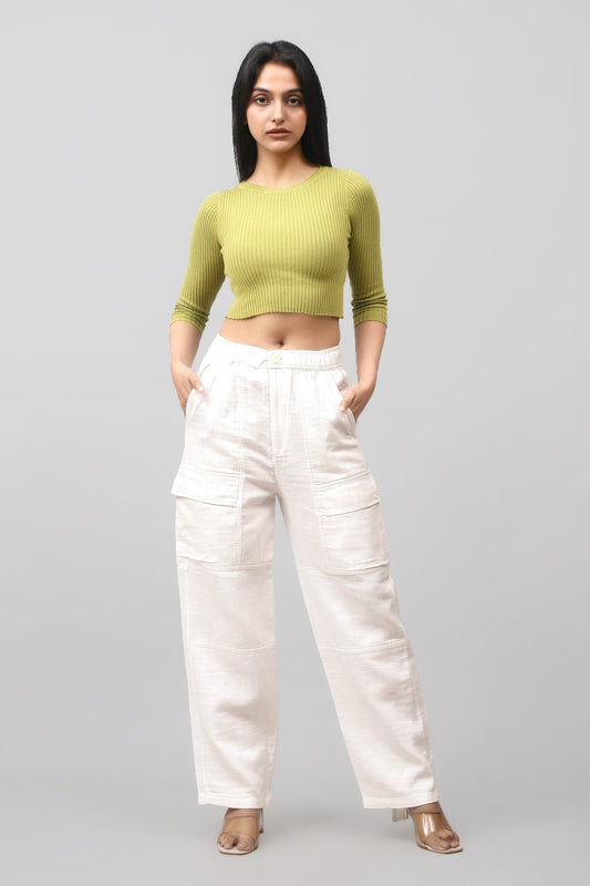 Bluebird Women's Cotton Cargo Pants – Crisp & Casual in Off White - Veshbhoshaa