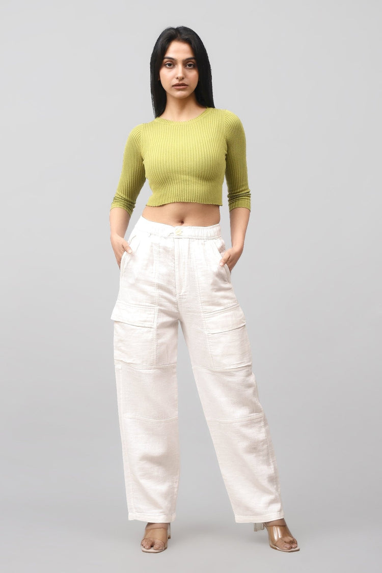 Bluebird Women's Cotton Cargo Pants – Crisp & Casual in Off White - Veshbhoshaa