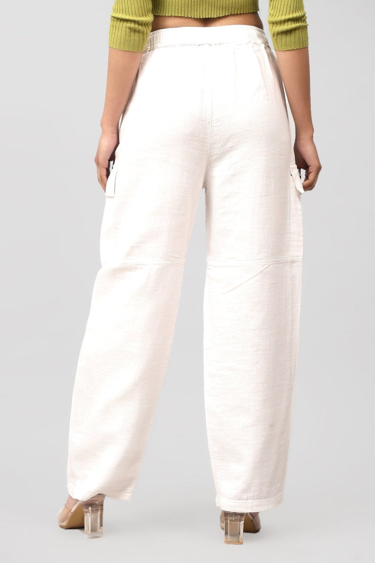 Bluebird Women's Cotton Cargo Pants – Crisp & Casual in Off White - Veshbhoshaa