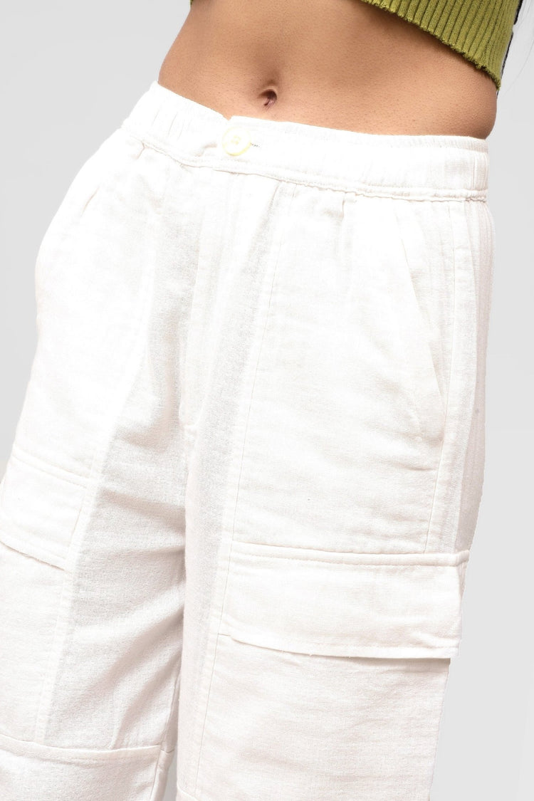 Bluebird Women's Cotton Cargo Pants – Crisp & Casual in Off White - Veshbhoshaa