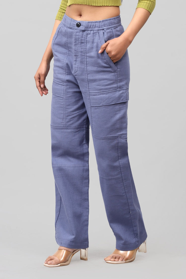 Bluebird Women's Cotton Cargo Pants – Effortless Cool in Blue - Veshbhoshaa