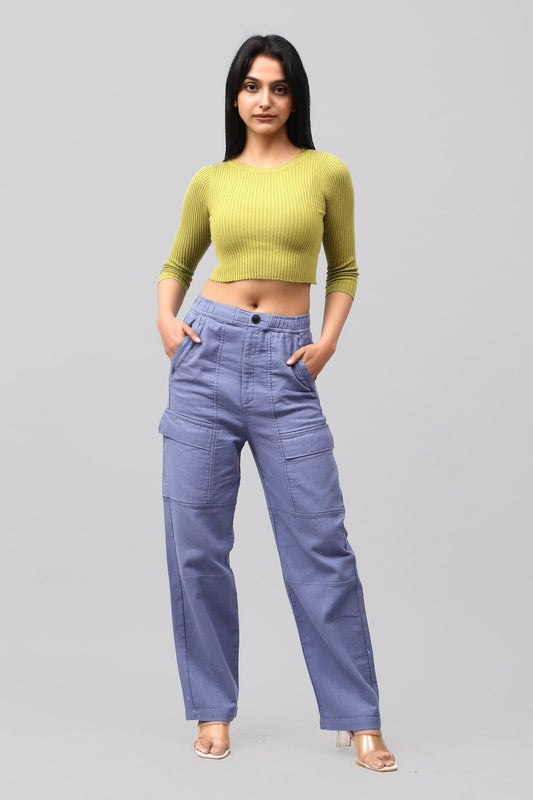 Bluebird Women's Cotton Cargo Pants – Effortless Cool in Blue - Veshbhoshaa