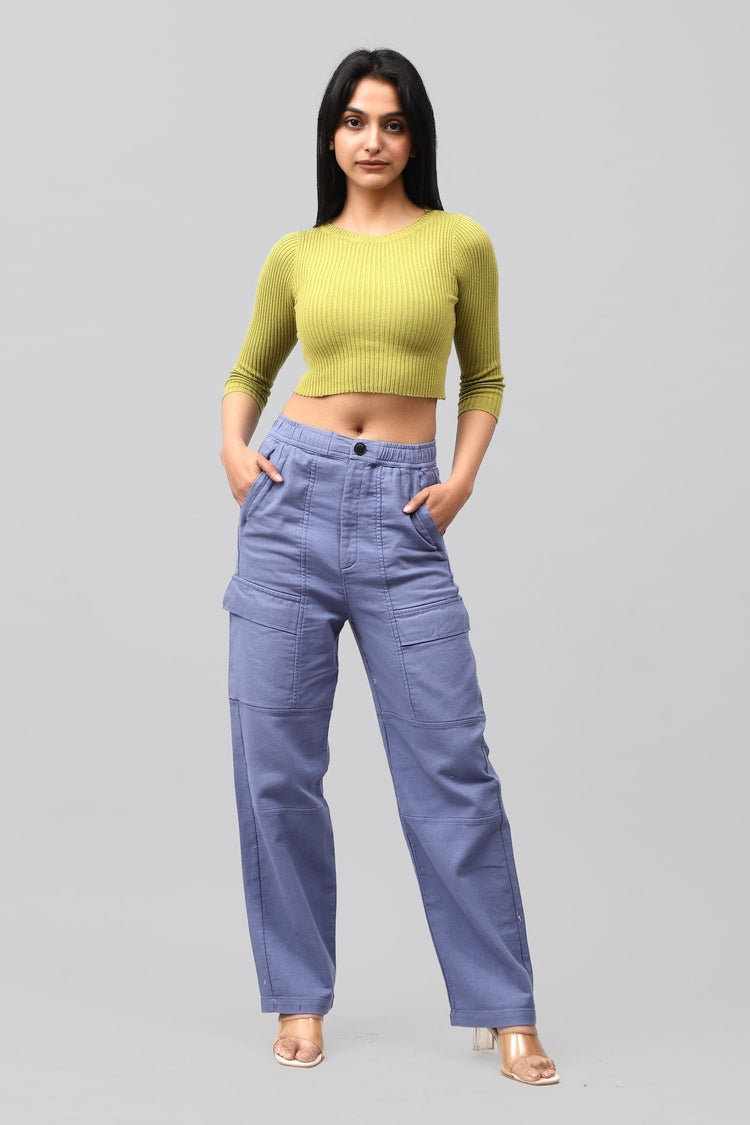 Bluebird Women's Cotton Cargo Pants – Effortless Cool in Blue - Veshbhoshaa
