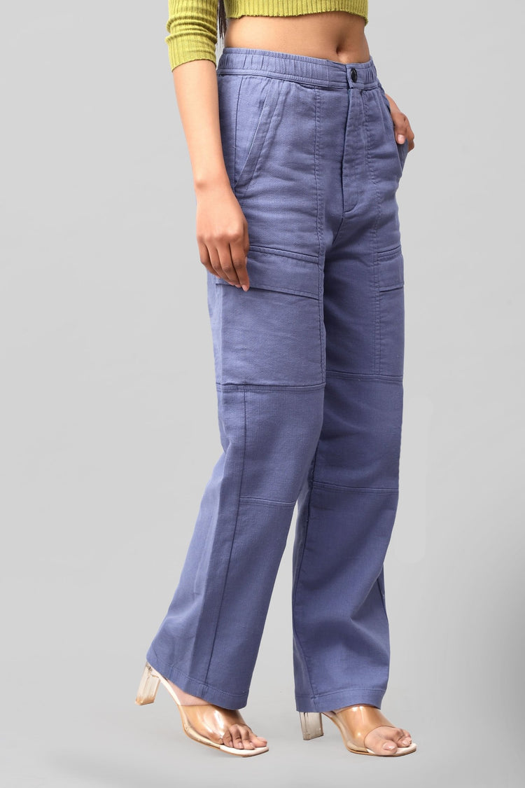 Bluebird Women's Cotton Cargo Pants – Effortless Cool in Blue - Veshbhoshaa